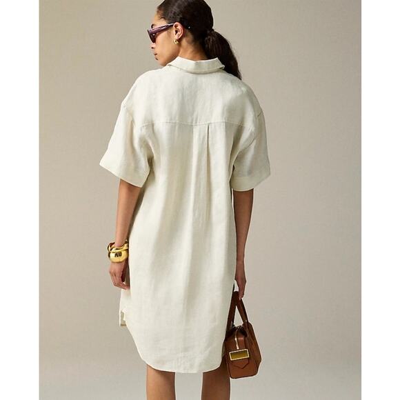 J Crew  Utility Linen Short Sleeve Mini Shirtdress US Women's M New - Picture 2 of 7